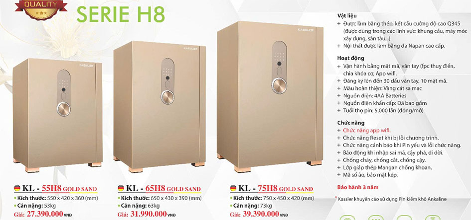 Két Sắt Thông Minh Kassler KL-75H8 Gold Sand